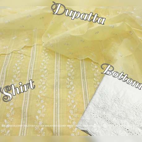fancy baby yellow kota doriya cotton with all over embroidery work dress material  kota Doria Dress